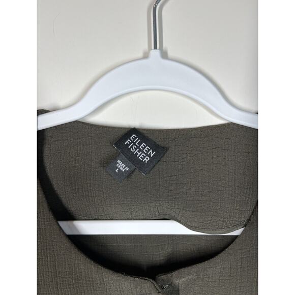 EILEEN FISHER Jacket Large Collarless Rayon Silk Blend Textured Brown Hook Eye - Picture 3 of 11
